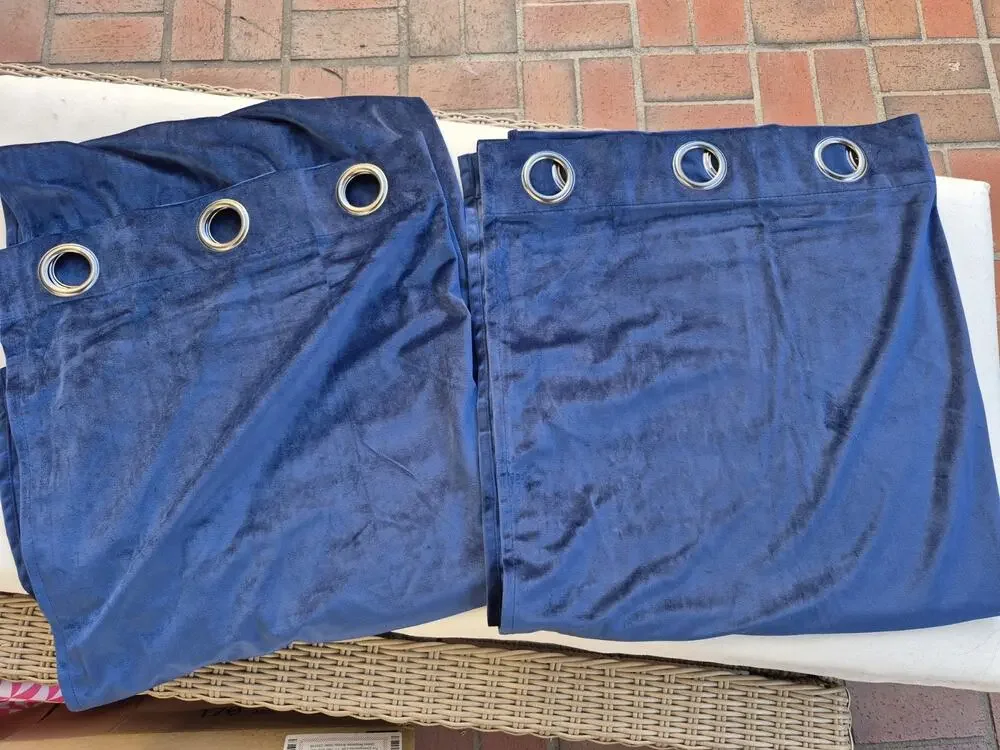 💥 2 Half Moon Blue Velvet Window Curtain Panels 32 X 84” Boho
